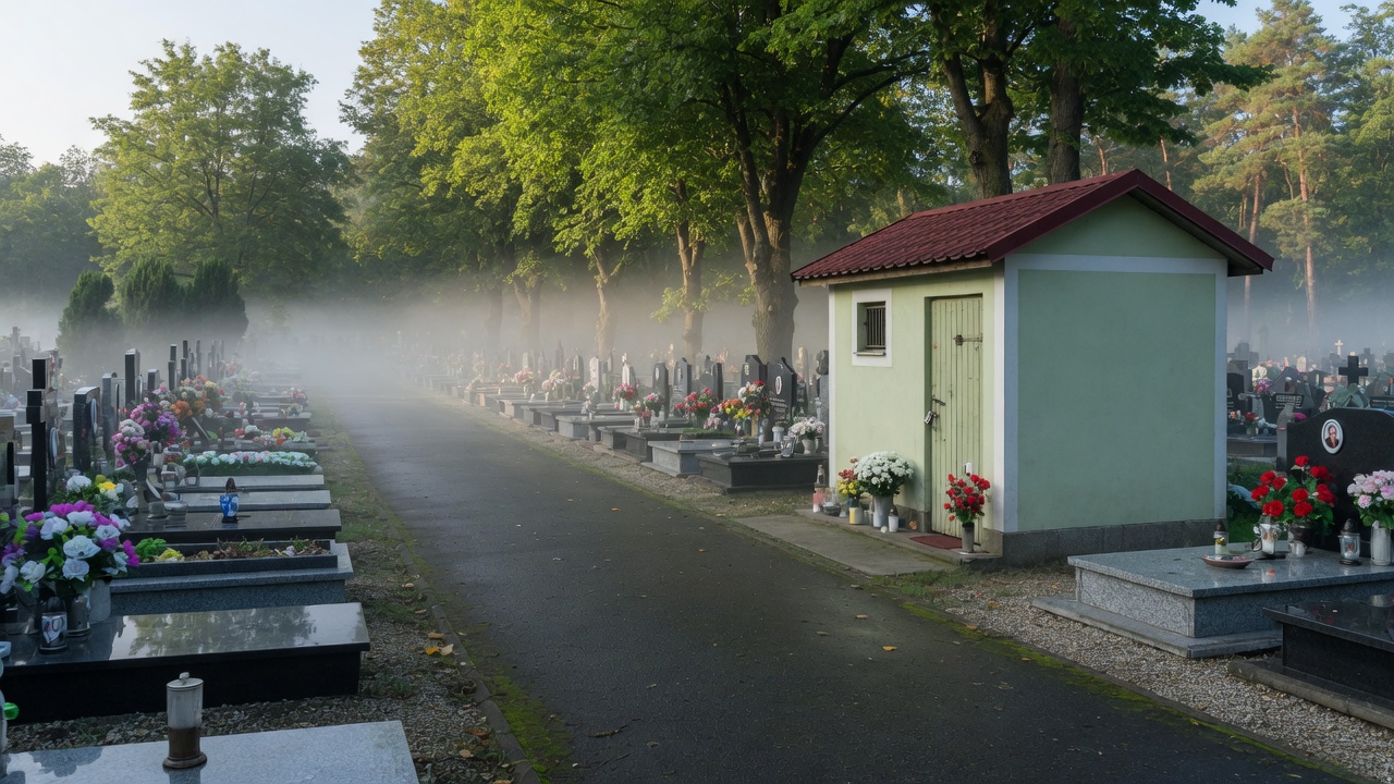 Pielęgnacja roślin przy domku cmentarnym